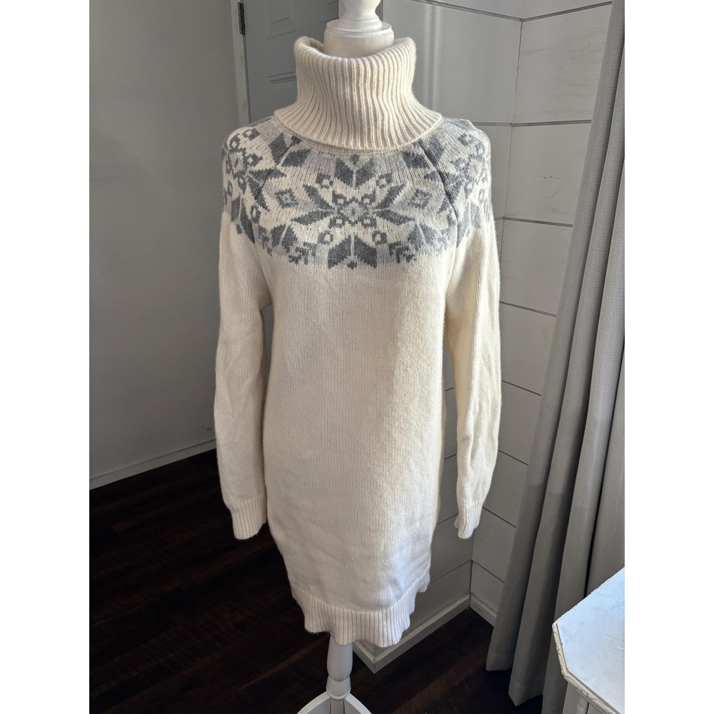 Lauren Ralph Lauren Cream and Gray Turtleneck Sweater Dress